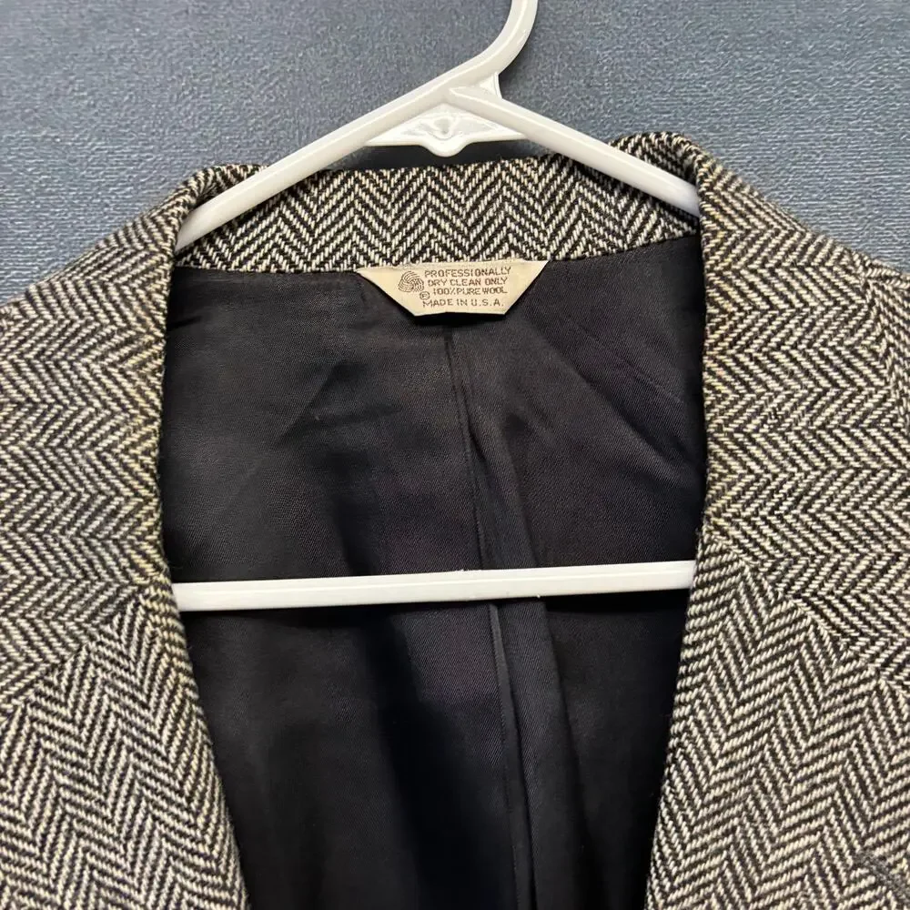 Vintage Christopher Hayes 100% Wool 44R Herringbone Blazer Made in USA Jacket